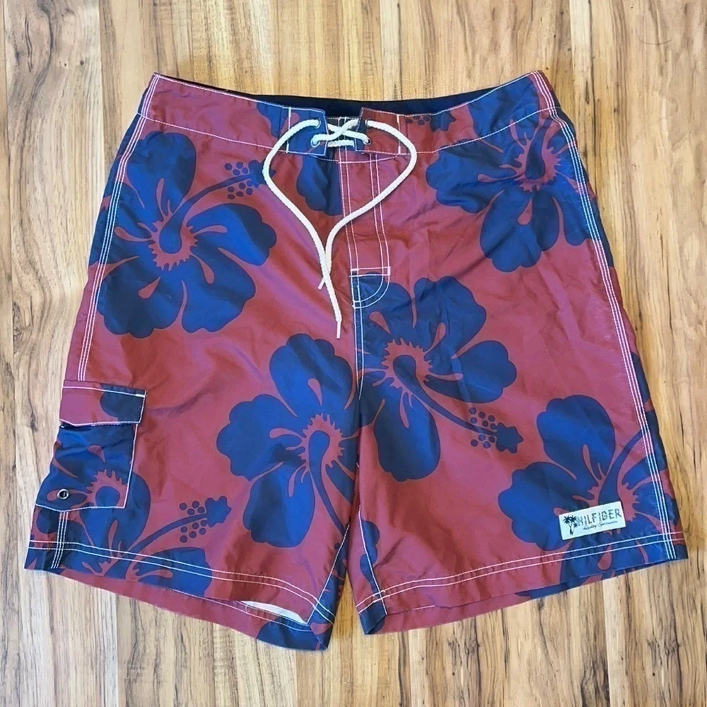 Tommy Hilfiger swim trunks, blue/red, Mens size medium